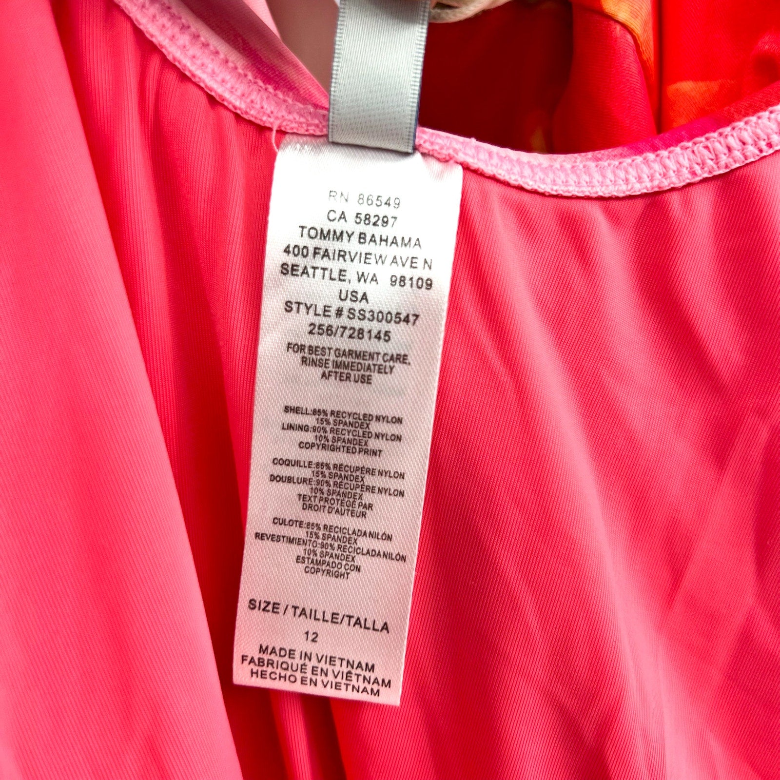 TOMMY BAHAMA High Neck One Piece Swimsuit 12 Touch Of Pink Penney Blooms NWT