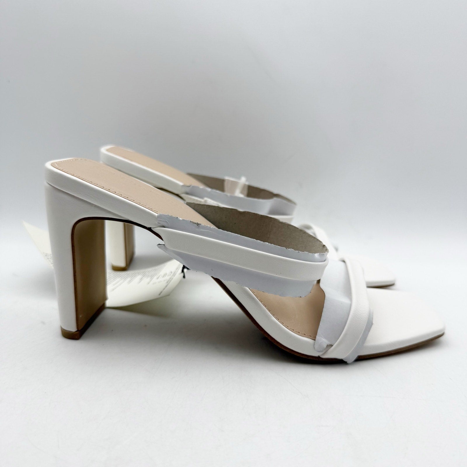 The Drop Womens Avery Heeled Sandals Size 7 White 2-Strap Block Heel NWOB