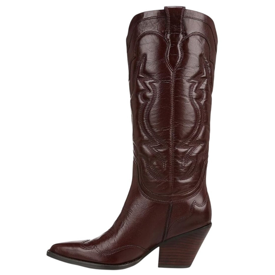 Sam Edelman Women James Western US 9 M Wide Calf Red Brown Burgundy Leather NWOB
