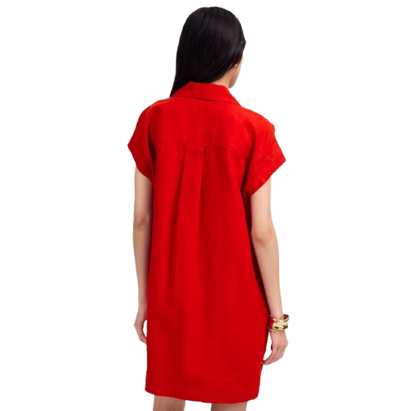 MADEWELL Utility Short-Sleeve Mini Shirtdress XS Red 100% Linen NV453 NWT