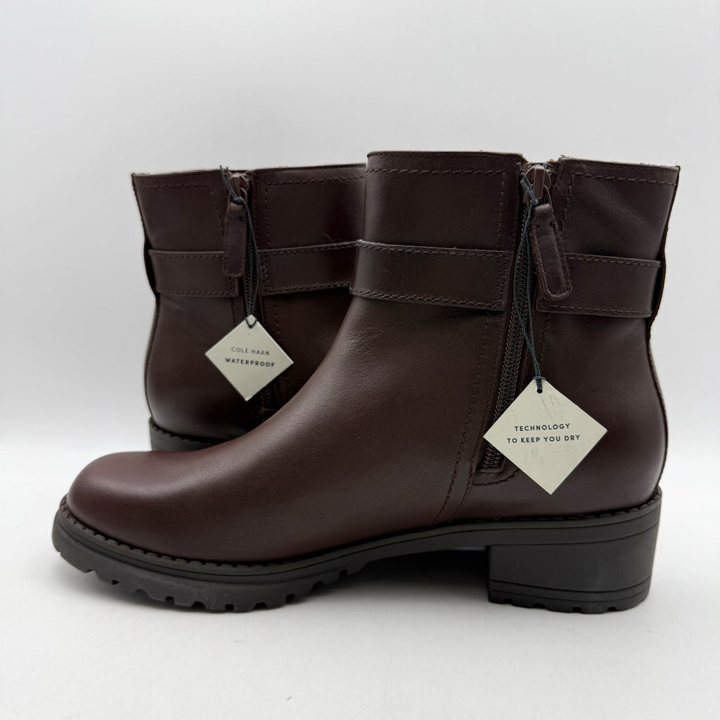 Cole Haan Womens Catherine Ankle Booties US 8 B Brown Leather Waterproof NIB