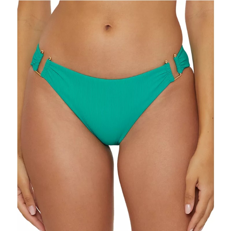 BECCA Women's Modern Edge Buckle Hipster Bikini Bottoms Small Green Peacock NWOT
