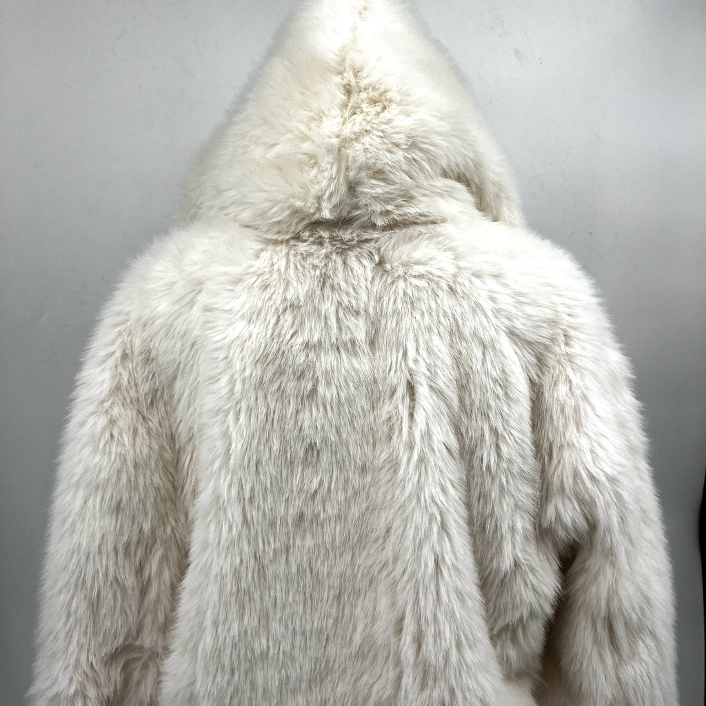 Bardot Womens Callan Faux Fur Jacket Large White Hooded NWT