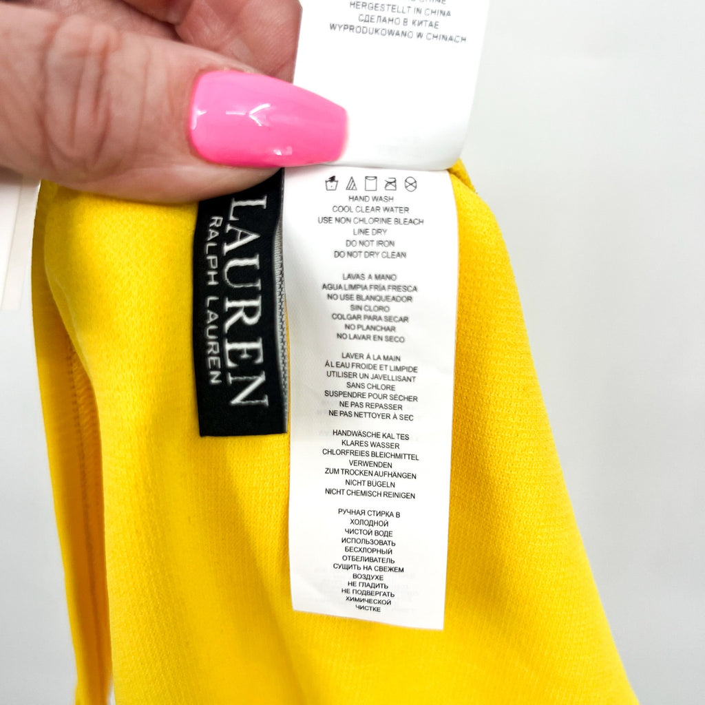 LAUREN RALPH LAUREN Shirred Hipster Bikini Bottom Size 12 Yellow Beach Club NWT