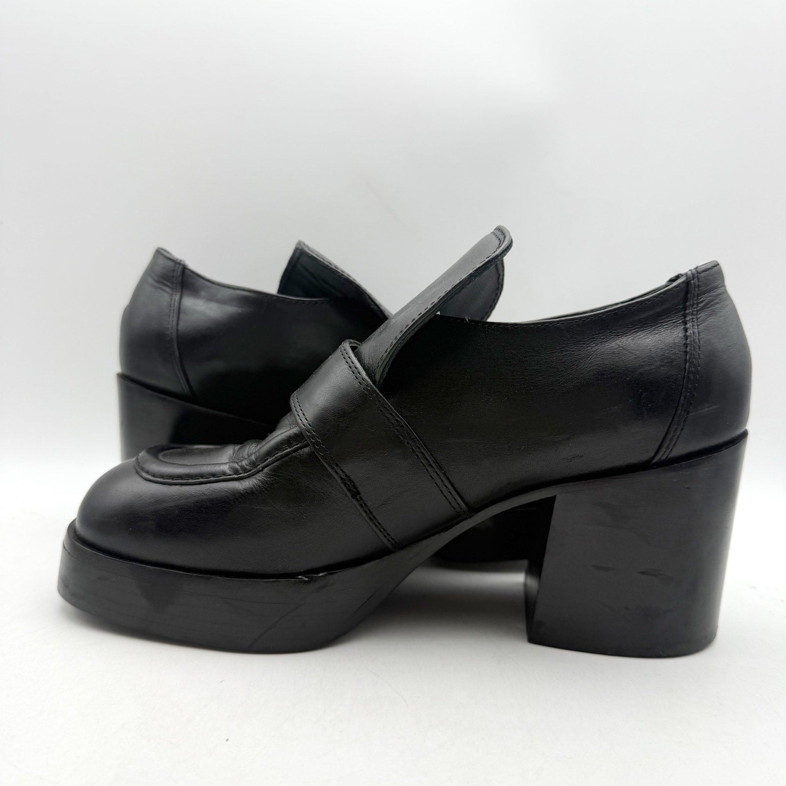 RE/DONE Womens Big Buckle Pumps EU 40 US 10 Black Leather Loafers EUC