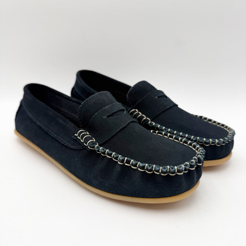 Elephantito Big Boys Alex Driver Moccasin Loafers Size 5 Navy Blue Suede NWOB