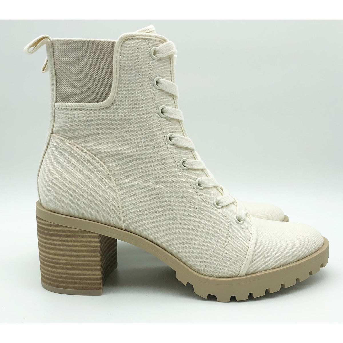 Dolce Vita Womens Combat Boots Size 9 Stacked Heel Off White Canvas NWOB