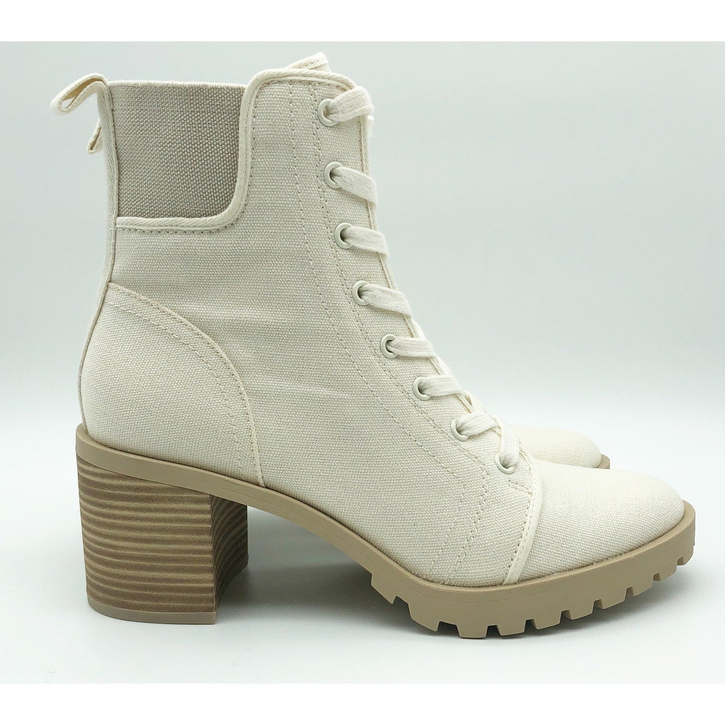 Dolce Vita Womens Combat Boots Size 9 Stacked Heel Off White Canvas NWOB