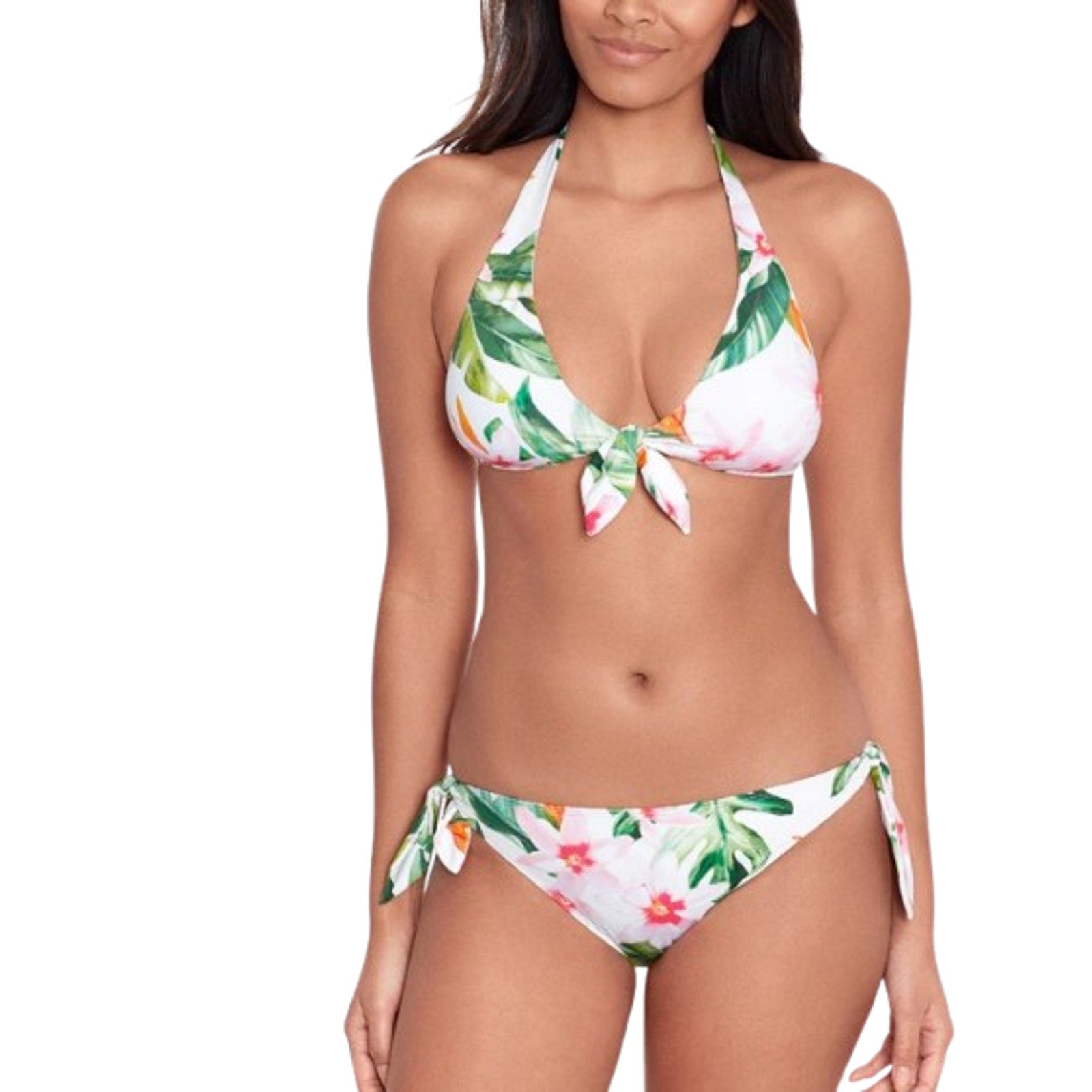LAUREN RALPH LAUREN Hipster Bikini Bottom Size 16 White Pink Floral Side-Tie NWT