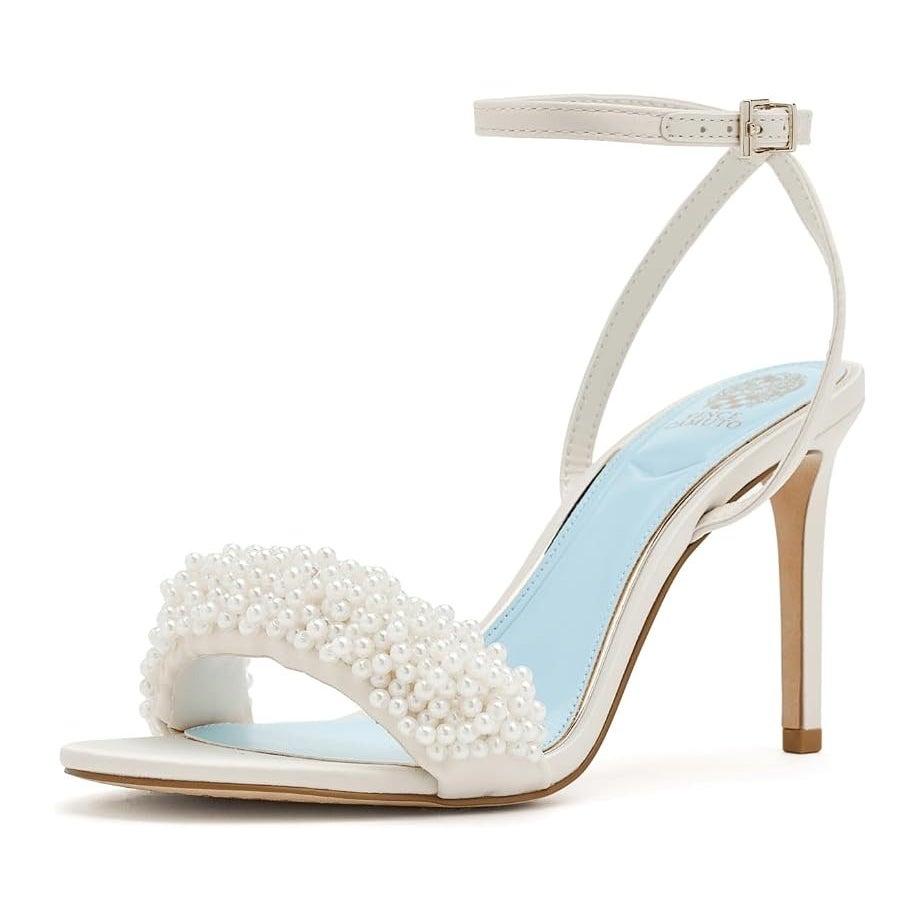 Vince Camuto Womens Arleem Pearl Beaded High Heel Sandals Size 8 Off White NWOB