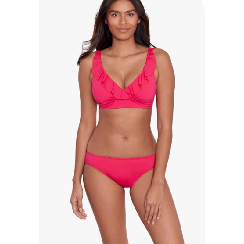 LAUREN RALPH LAUREN Ruffle Bikini Top US 12 Pink Underwire Beach Club Solids NWT