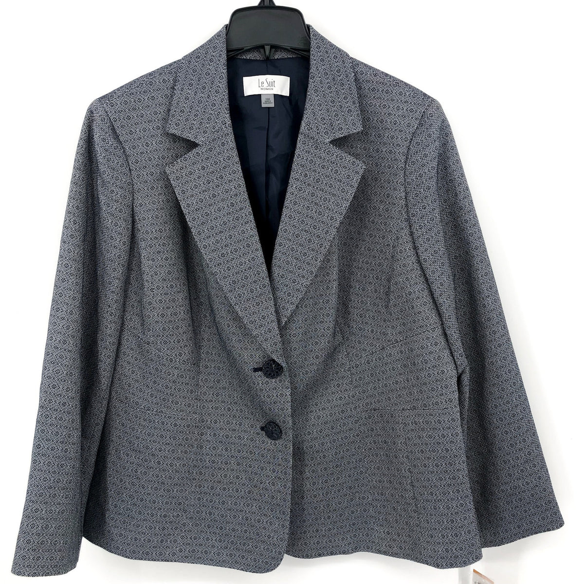 LE SUIT Women's Two Button Blazer 16W Midnight Navy Blue Gray Jacket NWT