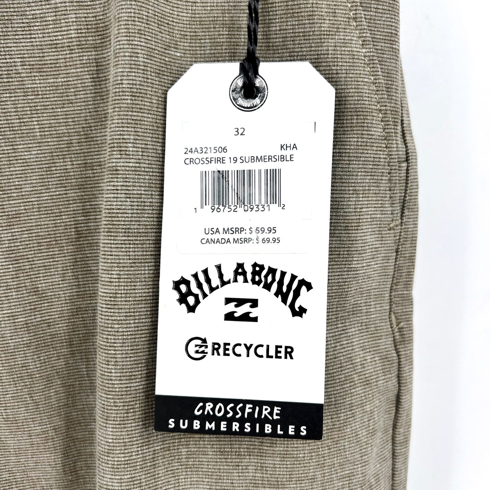 BILLABONG Men's Crossfire 19 Submersible Shorts Size 32 Khaki Flat Front NWT