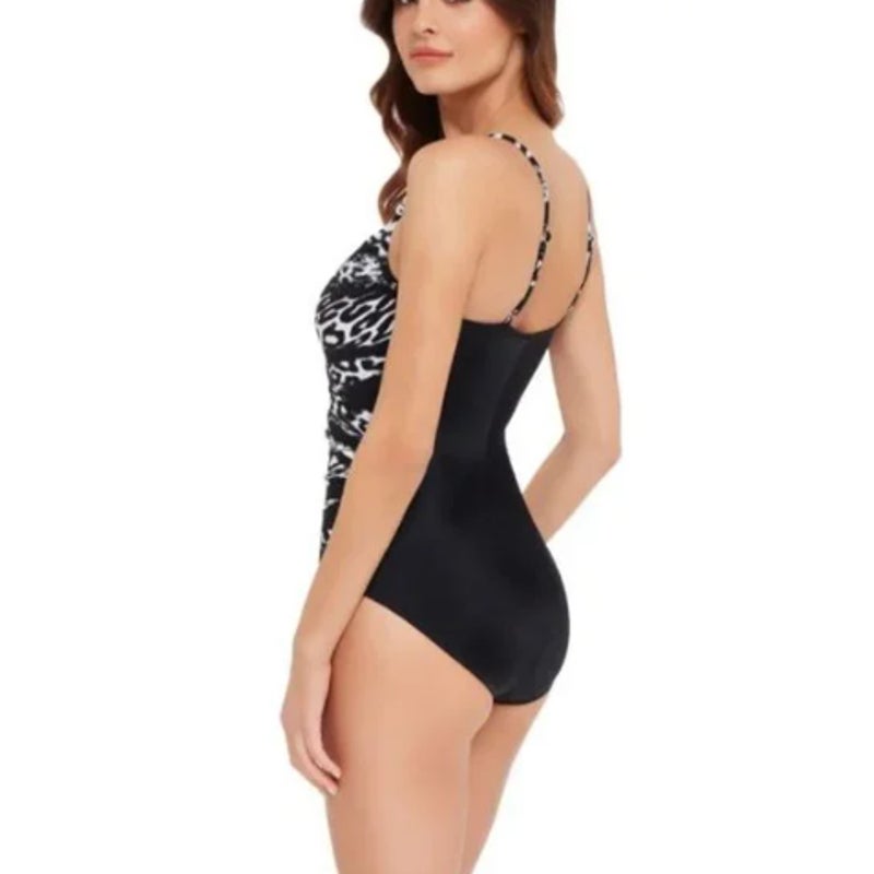 MAGICSUIT Women's Louise One-Piece Swimsuit Size 12 Black White Skin Deep NWT
