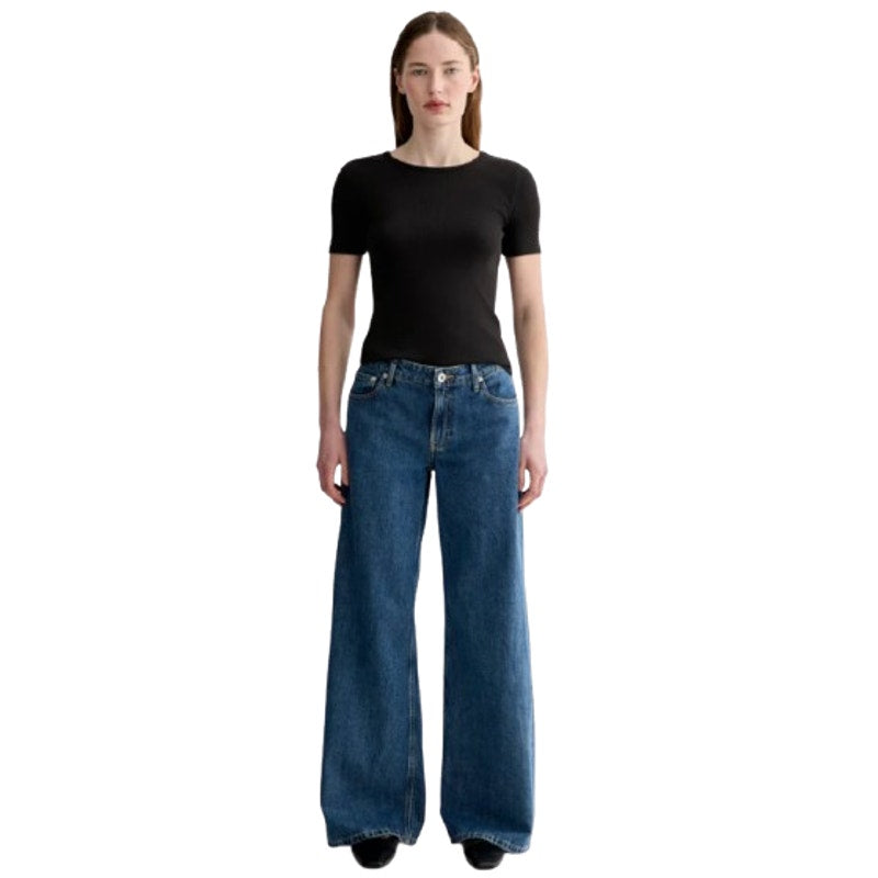 EVERLANE Women's The Luxe Rib Crew Tee XXS Black Short Sleeve Supima Cotton NWT