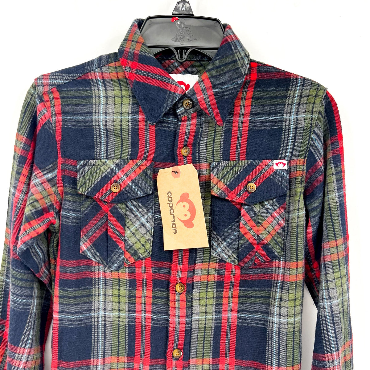APPAMAN Boy's Long Sleeve Flannel Shirt Size 12 Blue Red Plaid Casual NWT