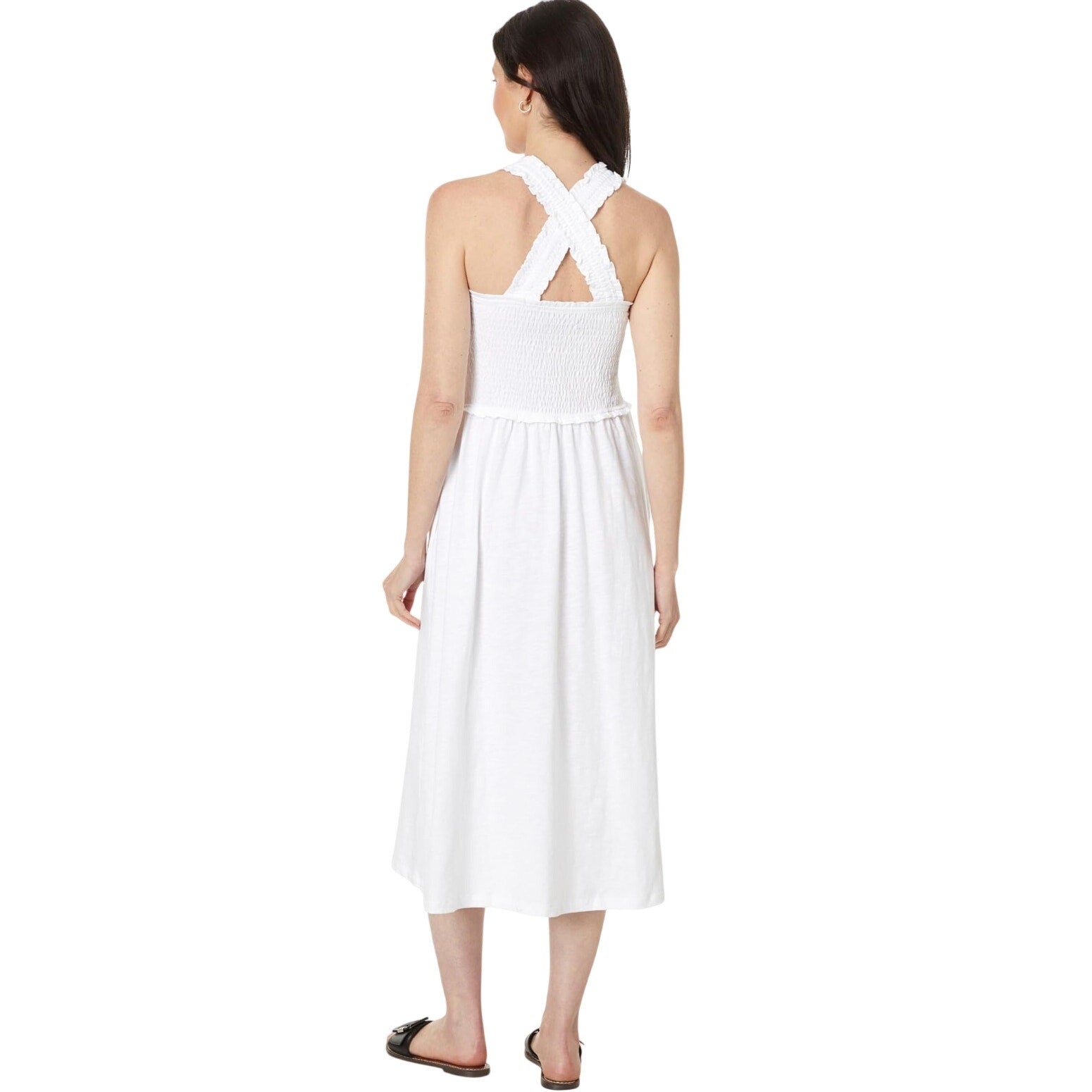 TOMMY HILFIGER Women's Solid Smocked Midi Dress Small Bright White Cotton NWT