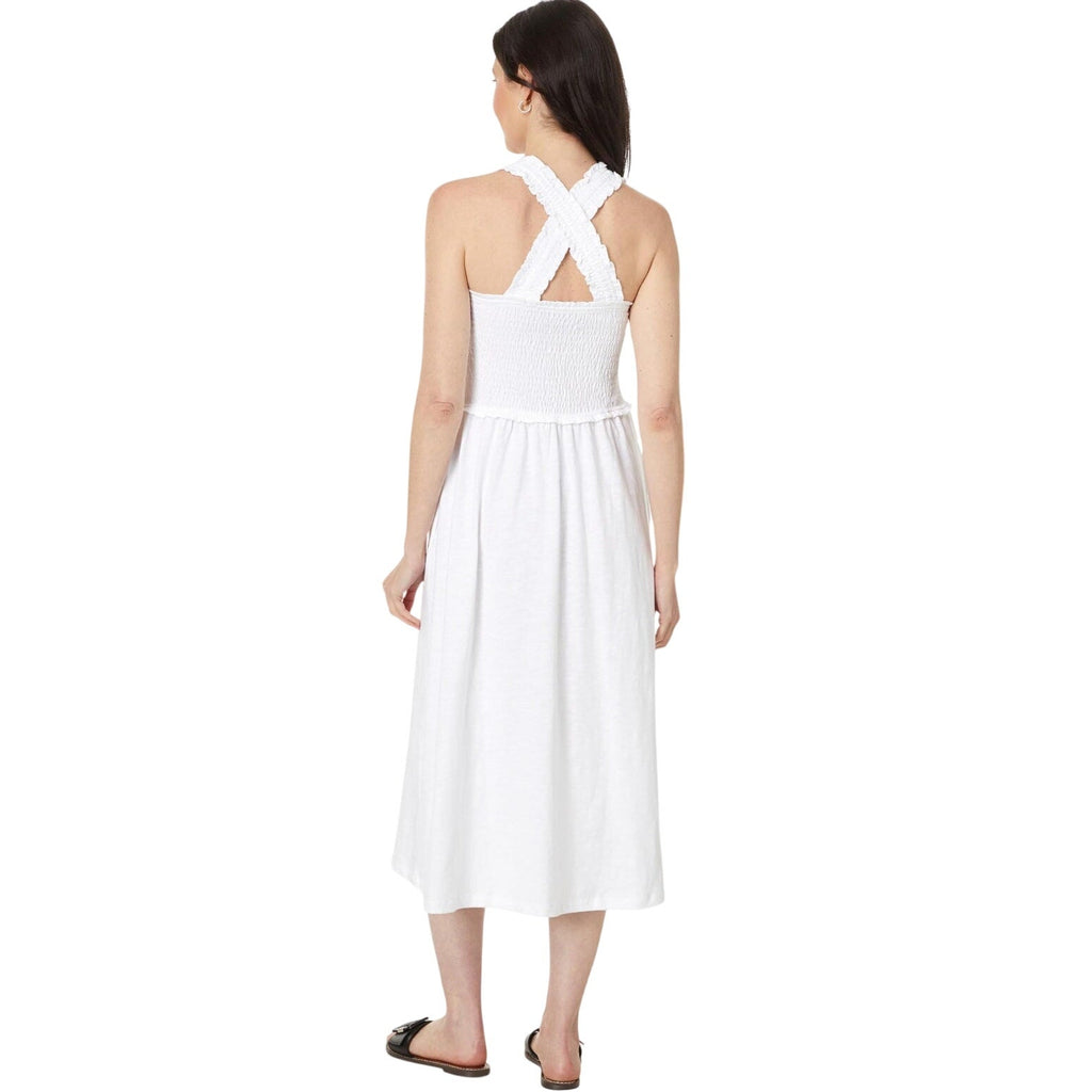 TOMMY HILFIGER Women's Solid Smocked Midi Dress Small Bright White Cotton NWT