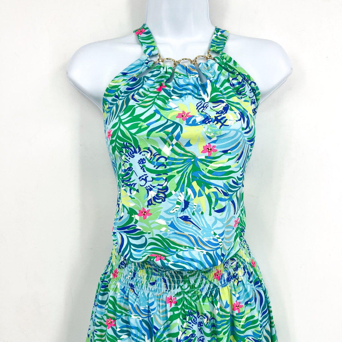 LILLY PULITZER Womens Shirelle Skirted Romper Small Green Blue Via Parigi NWT
