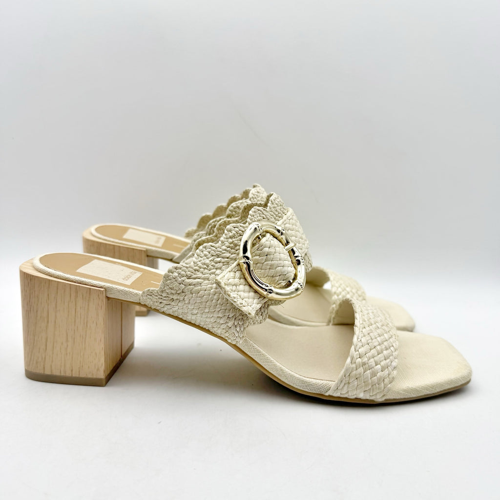 Dolce Vita Womens Zophy Heeled Sandals Size 9.5 Ivory Cream Raffia NWOB