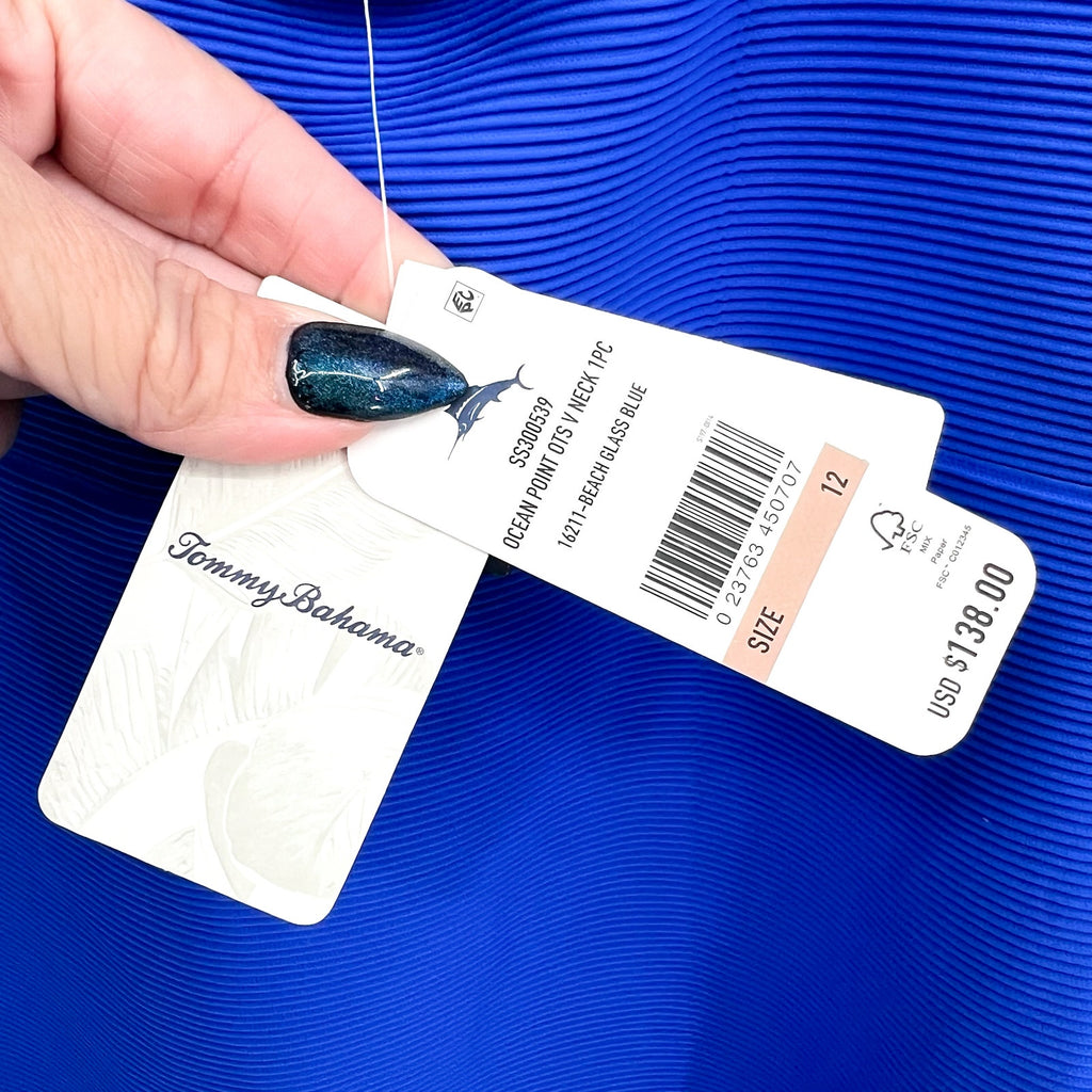 TOMMY BAHAMA Ocean Point Over-the-Shoulder One-Piece Swimsuit Size 12 Blue NWT