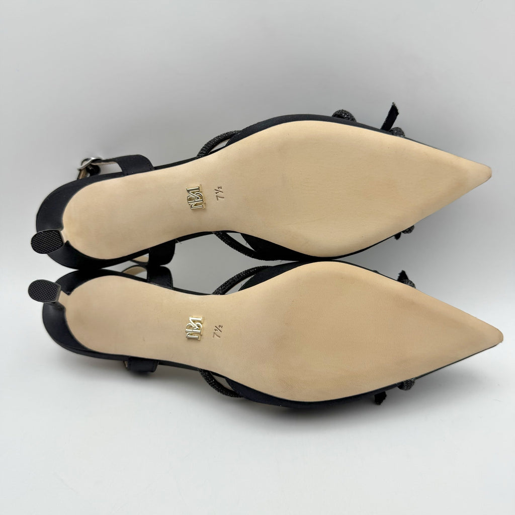 Badgley Mischka Womens Angelina Heels US 7.5 Black Satin Rhinestone Sandals NIB