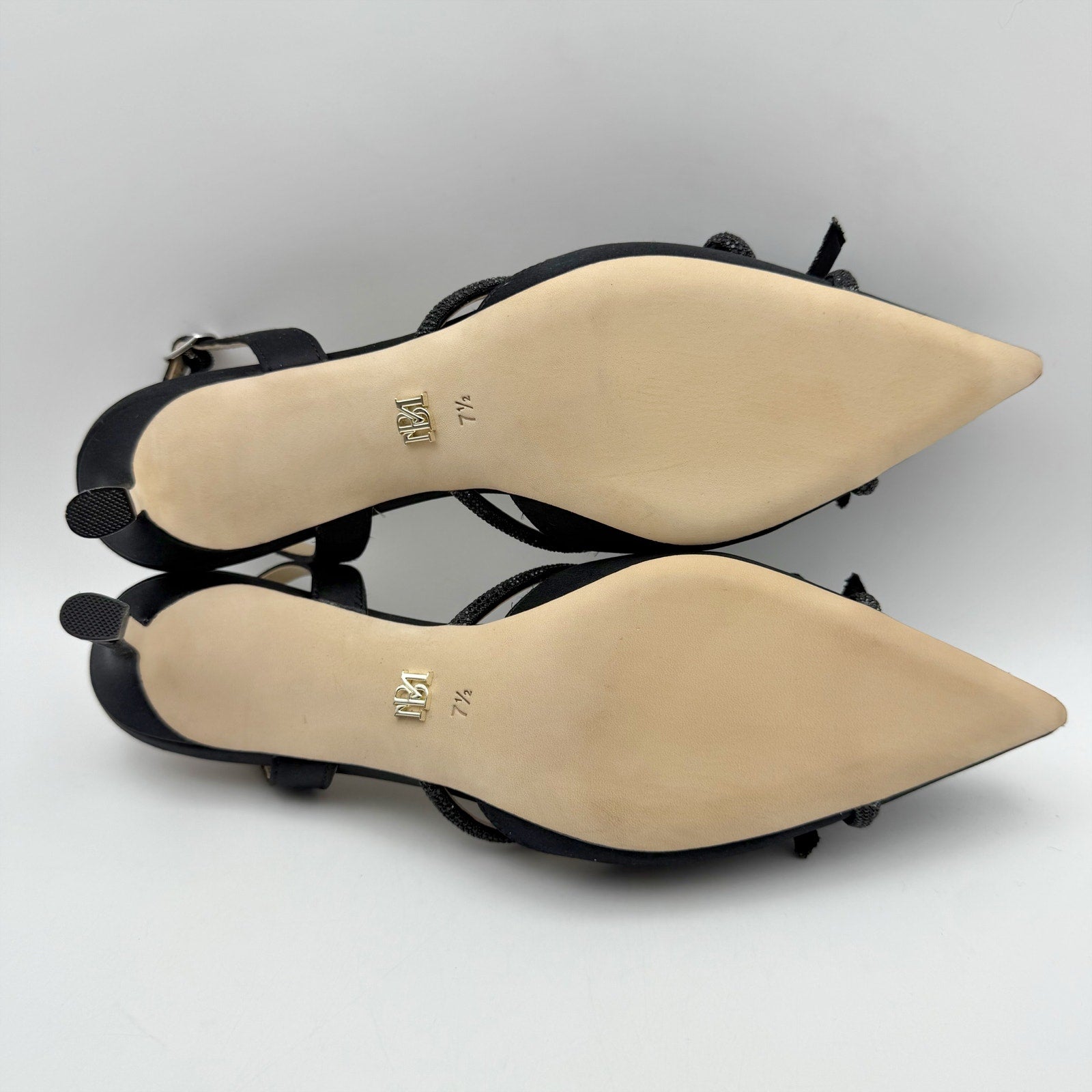 Badgley Mischka Womens Angelina Heels US 7.5 Black Satin Rhinestone Sandals NIB