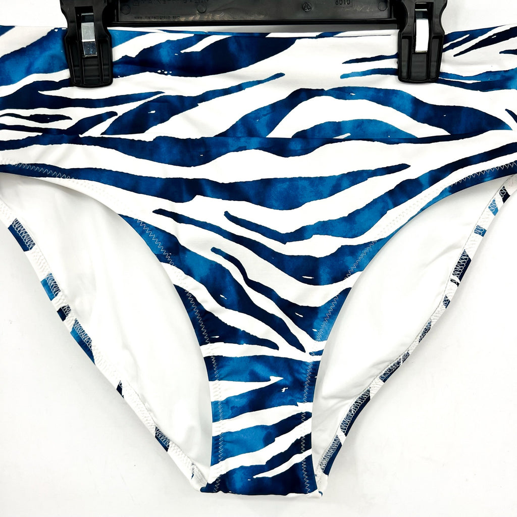 TOMMY BAHAMA Palm Modern Zanzebra High-Waist Bikini Bottom Large Banff Blue NWT