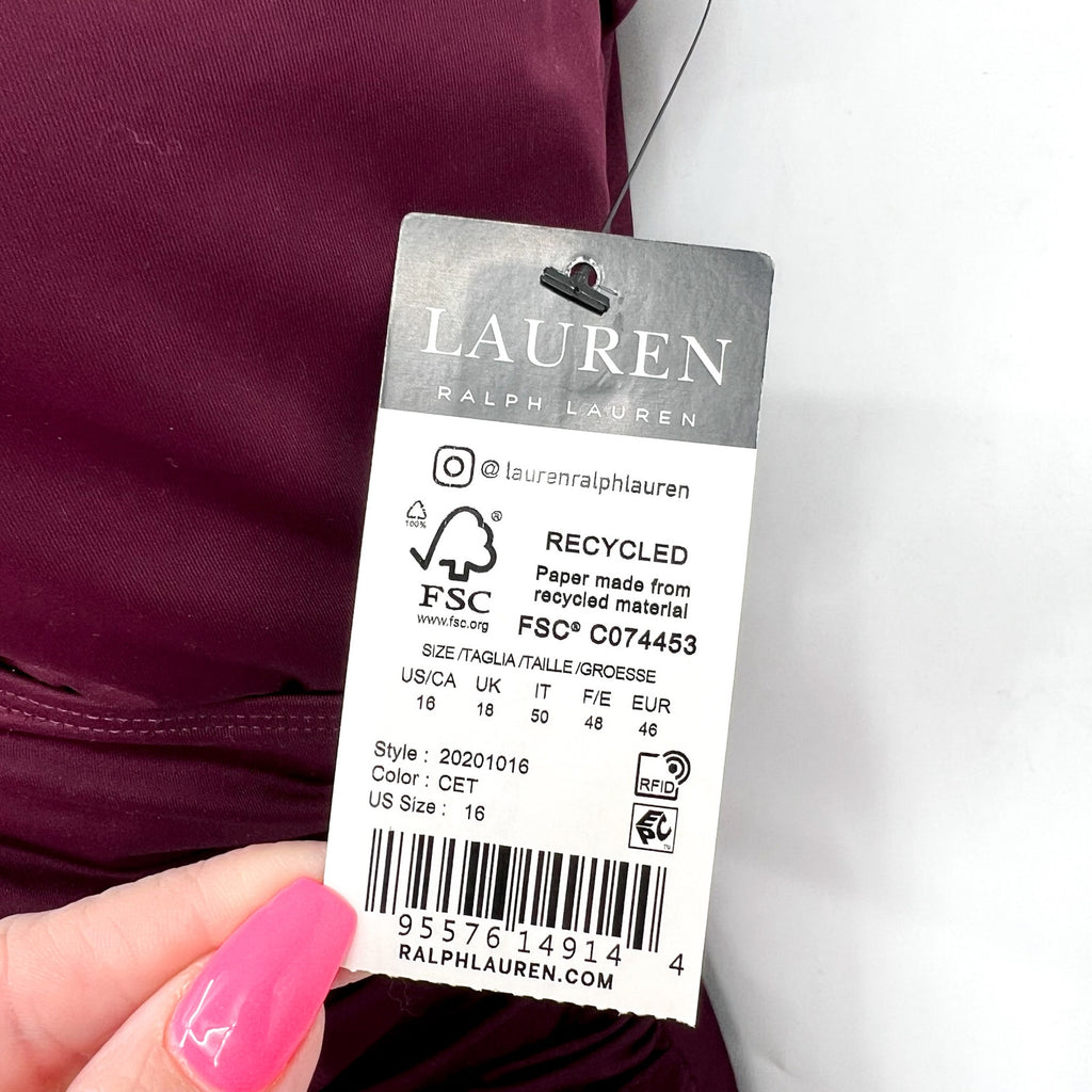 LAUREN RALPH LAUREN Beach Club One-Piece Swimsuit Size 16 Claret Red Ring NWT