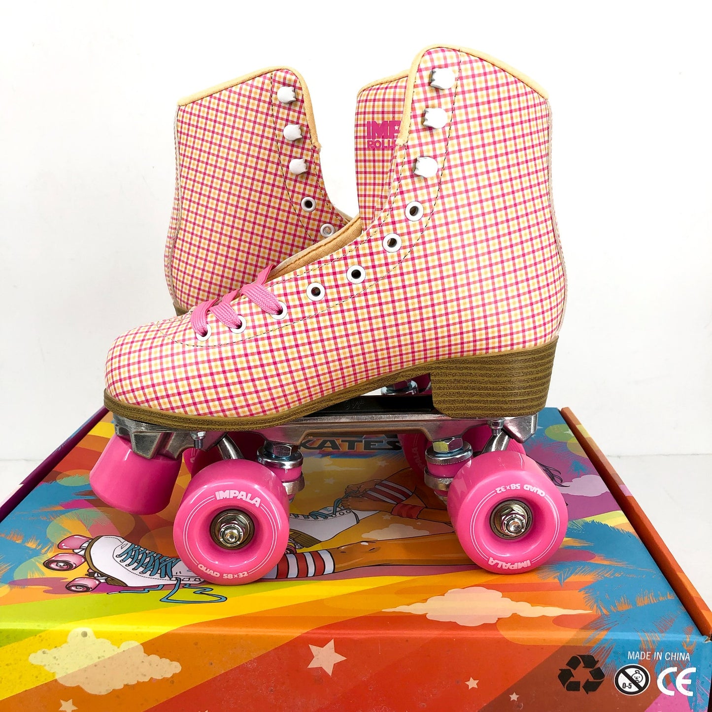 IMPALA Womens Roller Quad Skates US 6 EU 37 Pink Tartan NIB