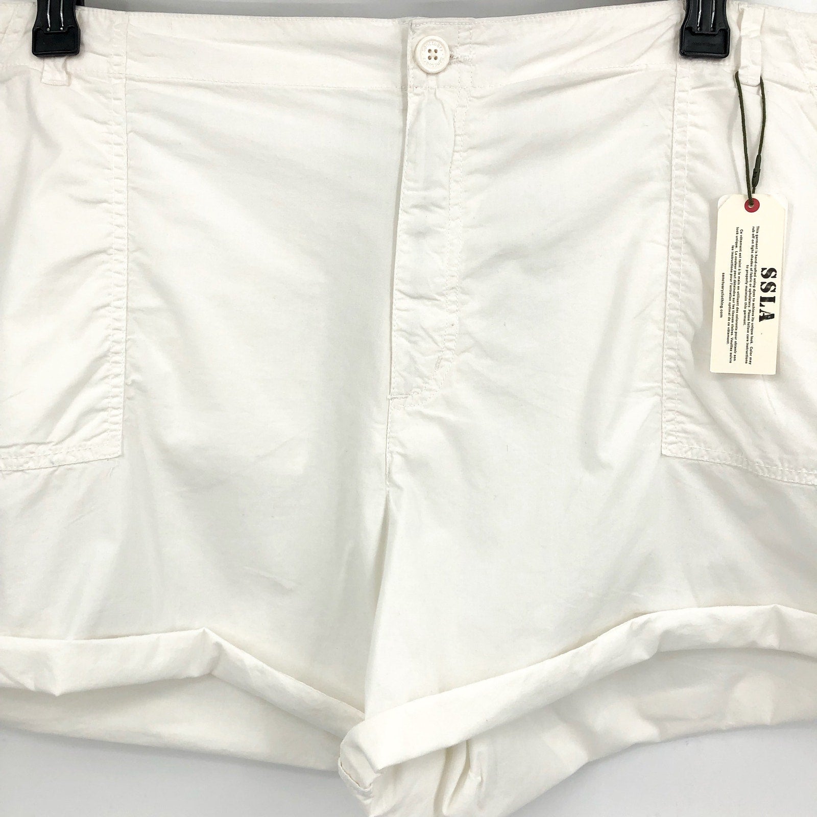 SANCTUARY Standard Cargo Shorts Womens 24W White Roll Cuff Patch Pocket NWT