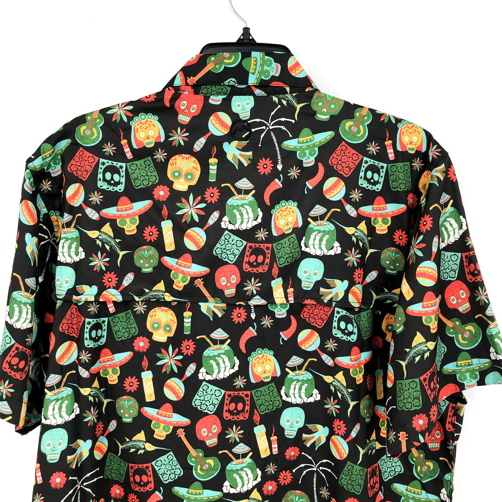 MAGELLAN Dia De Los Muertos Print Fishing Shirt XS Black Short Sleeve NWOT
