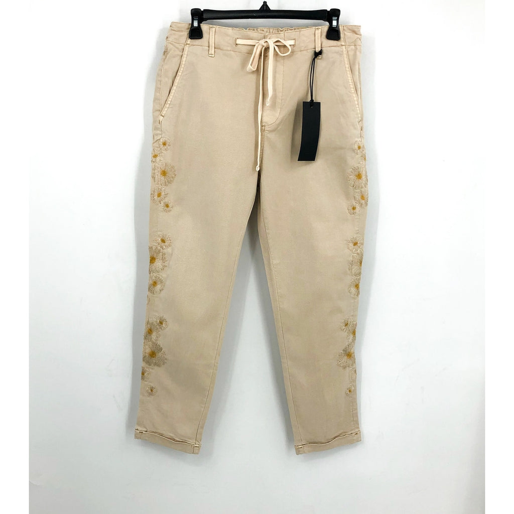 DRIFTWOOD Women's Embroidered Casual Pants Large Beige Floral NWT