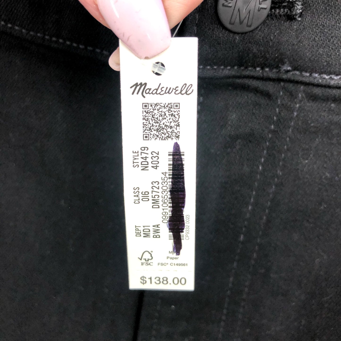 MADEWELL Men's Slim Jeans 40x32 Black Bainhart Wash ND479 COOLMAX® Denim NWT