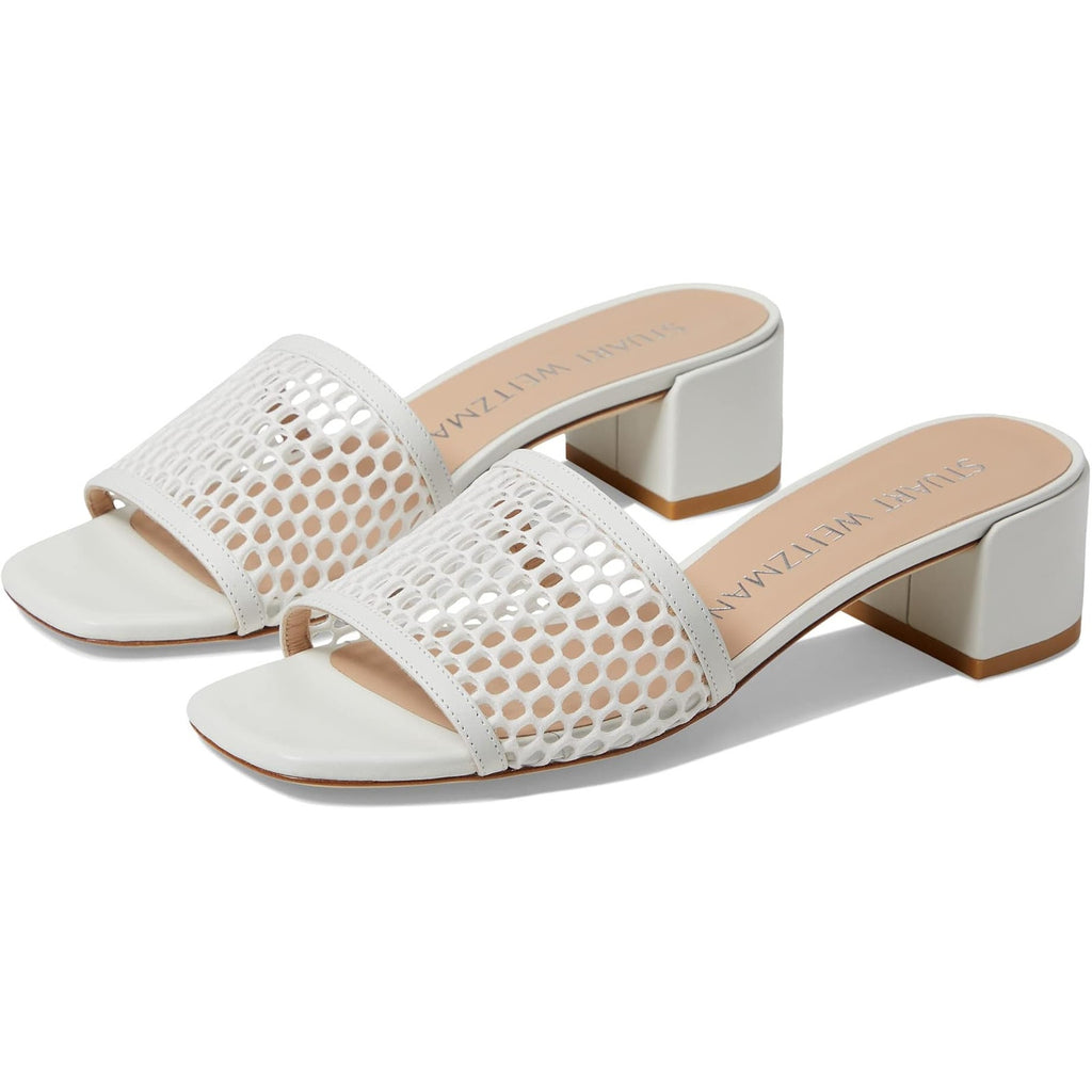 Stuart Weitzman Cayman 35 Slide Heels US 8.5 White Slip On Sandals NIB