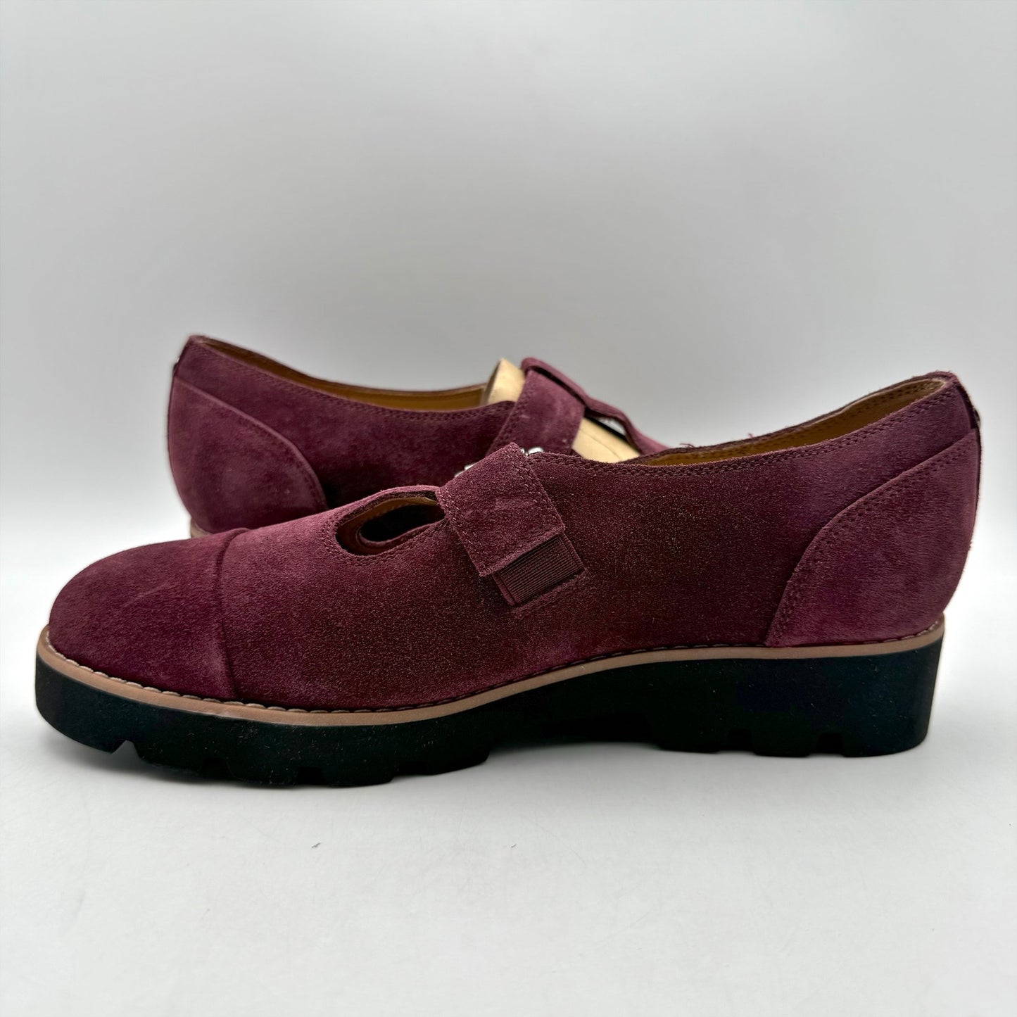 Vionic Womens Carmen Mary Jane Shoes US 6 Wide EU 36 Red Wine Suede NWOB
