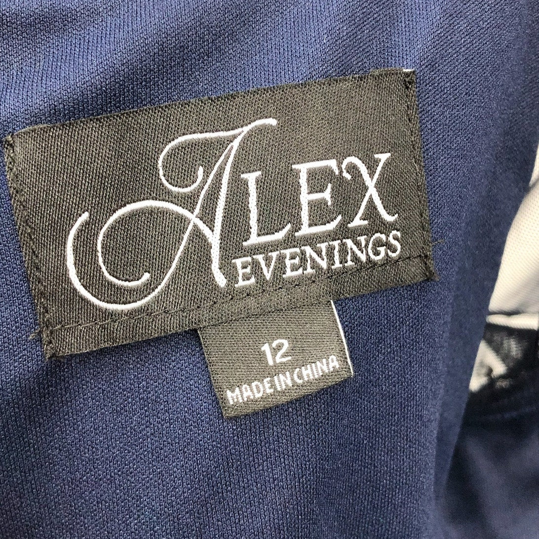ALEX EVEININGS Embellished Illusion Dress Size 12 Dark Navy Blue Jersey NWT