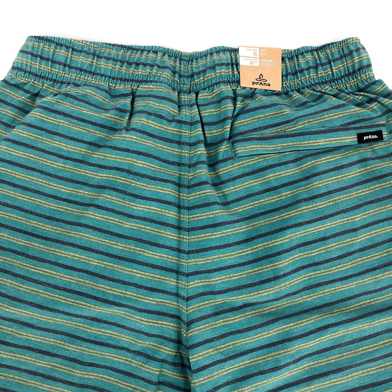 PRANA Men's Metric Swim Short Small Blue Green Cove Stripe 8" Inseam NWT