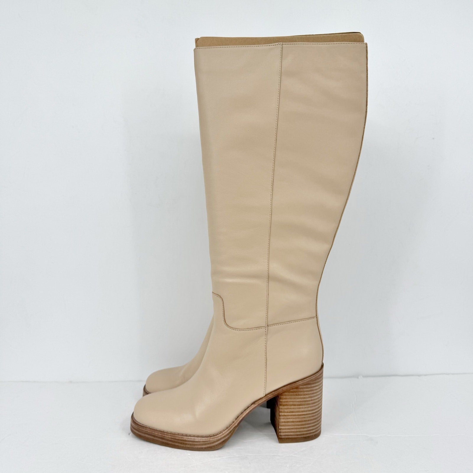 Vince Camuto Womens Gibi Knee High Boots US 10 M WIDE CALF Beige Leather NIB