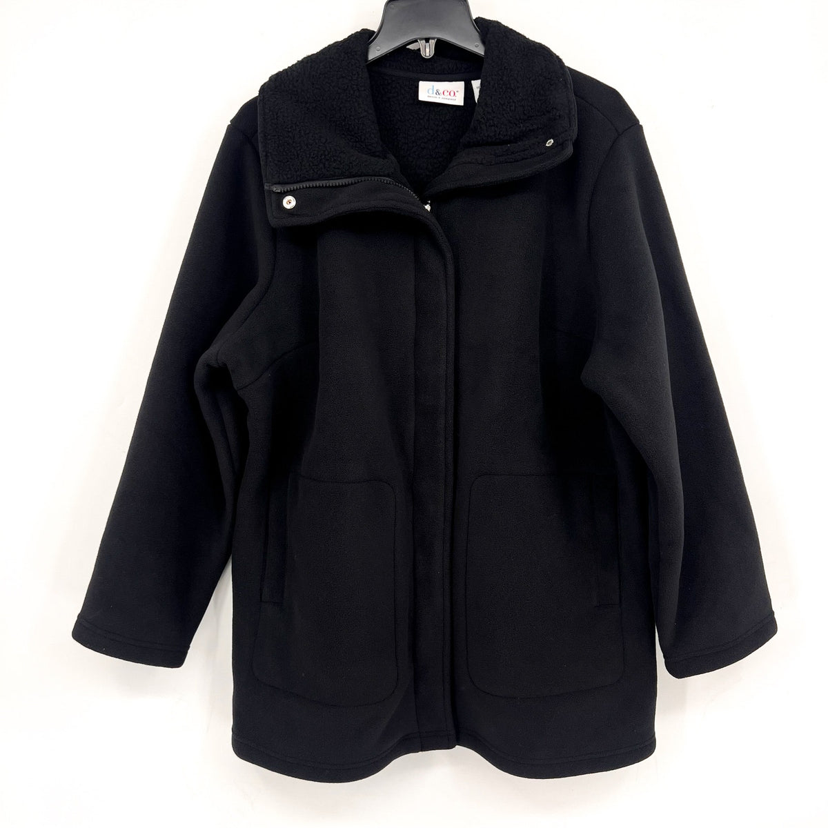 DENIM & CO. Women's Fleece Bonded Sherpa Jacket XL Petite Black NWOT
