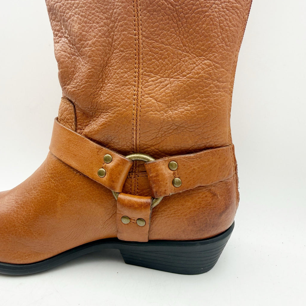 FRYE Girls Phillip Harness Tall Boots Size 3.5 Brown Leather NWOB