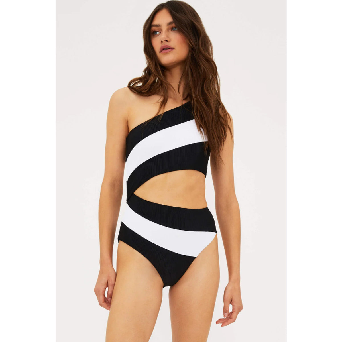 BEACH RIOT Women's Joyce One Shoulder One Piece Swimsuit Small Black White NWT