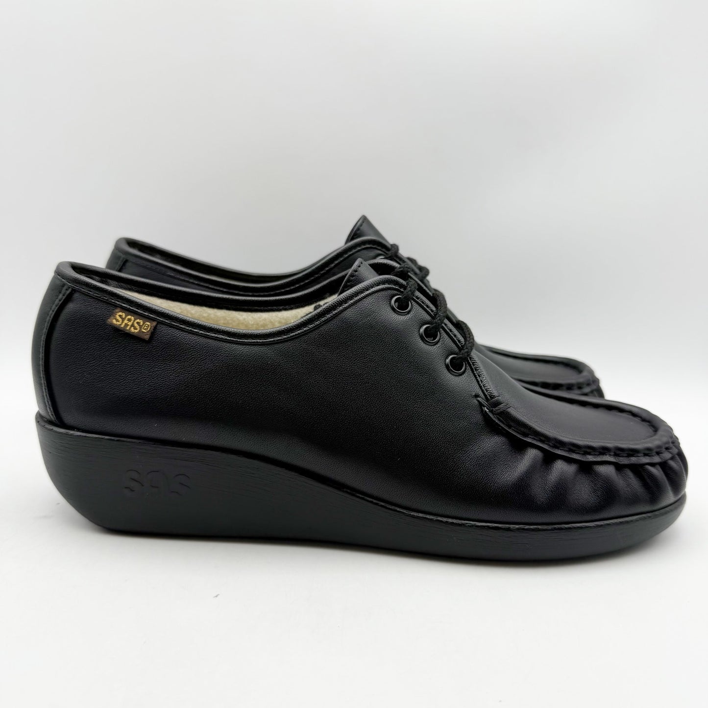 SAS Womens Bounce Lace Up Moc Shoes US 9.5 M Black Leather NWOB