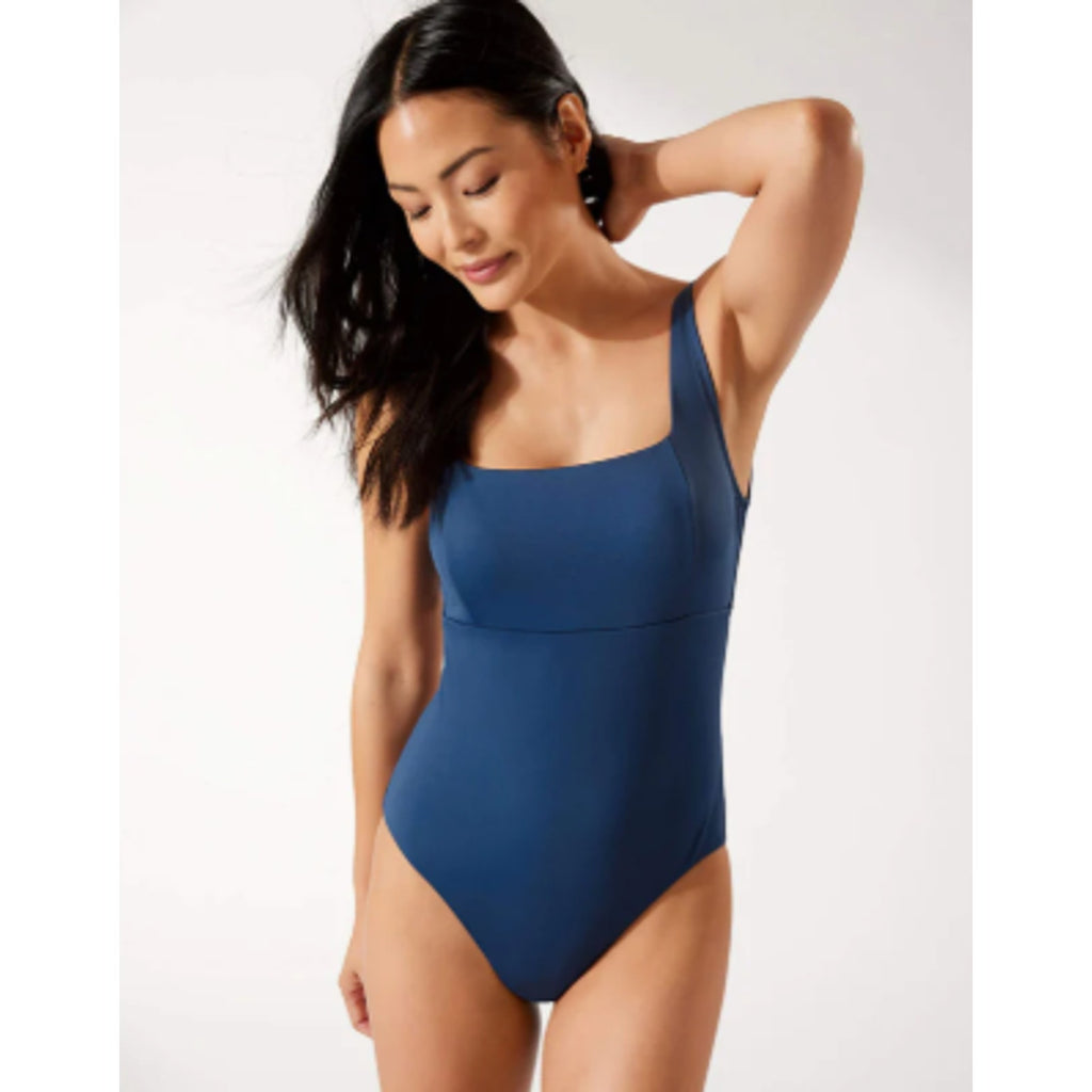 TOMMY BAHAMA Palm Modern One-Piece Swimsuit SIZE 8 Midnight Blue OTS NWT