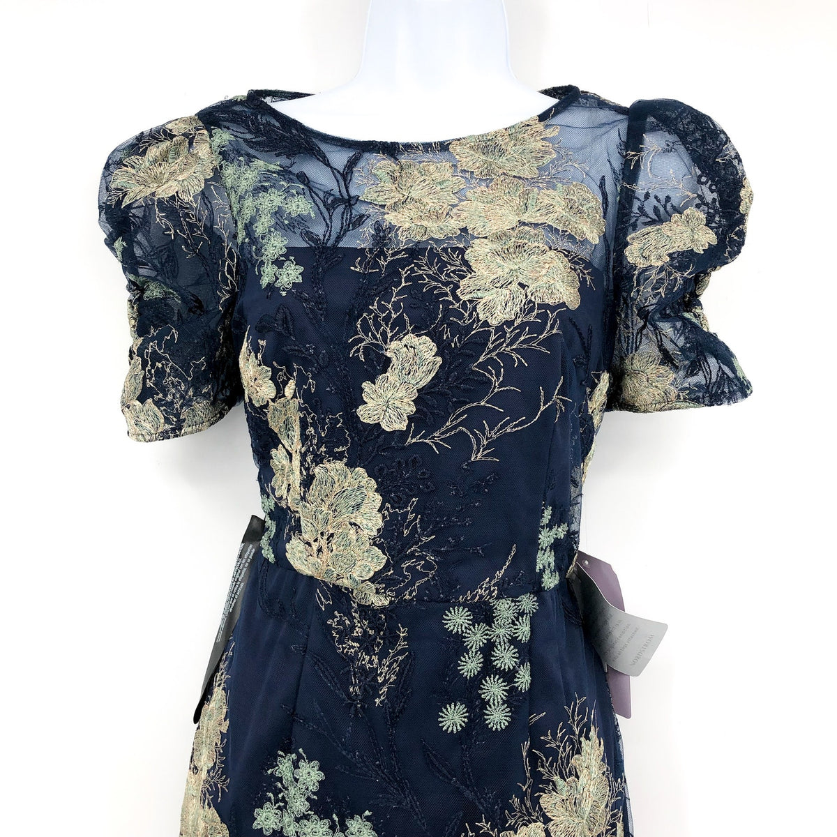 JS COLLECTION Women's Hope Flounce Tea Length Dress Size 2 Navy Jade Floral NWT