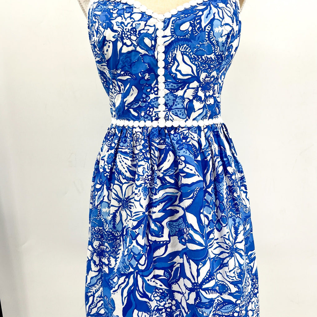 LILLY PULITZER Haylan Cotton Dress Size US 16 Blue Tang Flocking Fabulous NWOT