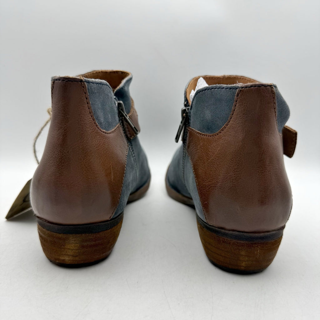 Born Womens Kati Ankle Booties US 8 M Blue Brown Leather NWOB
