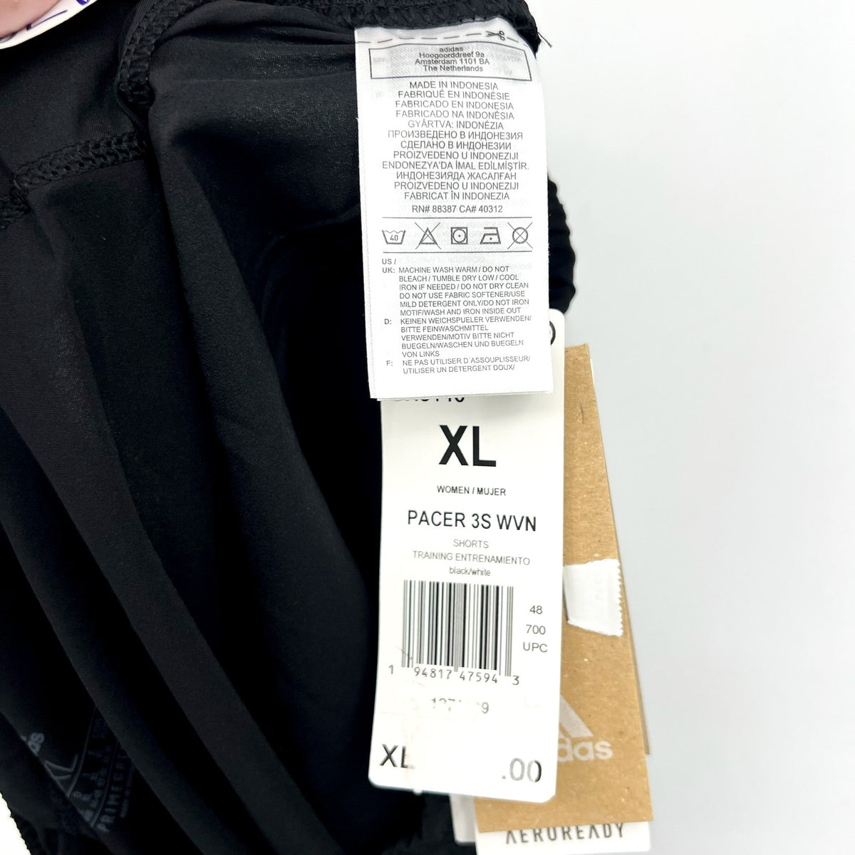 ADIDAS Women's Pacer 3 Stripes Woven Training Shorts XL Black White NWT