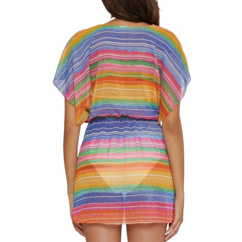 BECCA Shoreline Tunic Beach Cover Up XS-S Rainbow Multi Belted Chiffon NWT