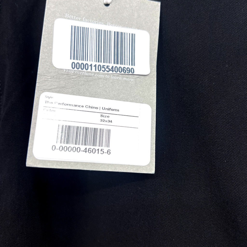 EVERLANE Uniform Mens Performance Chino Pants 32x34 Black Athletic Fit NWT